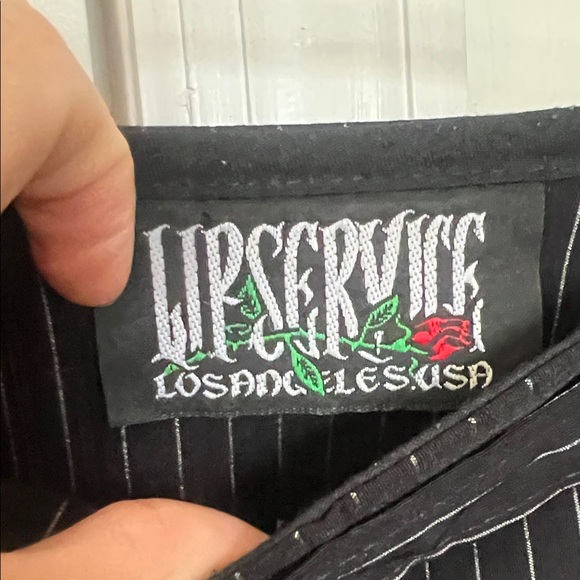 Lip Service Gangsta Pranksta Pleated Black & White Pinstripe Mini Skirt size L - Picture 2 of 5